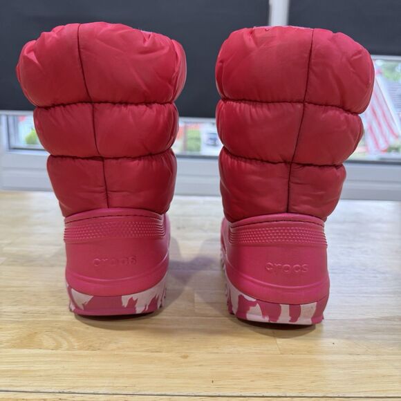 Crocs Classic Lined Neo Puff Slip On Rain Snow Boot Youth Kids J3 Fuschia Pink - Picture 3 of 14
